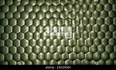 Abstrakte Blassgrün hexagon Hintergrund mit Metall Textur. Polygonale Oberfläche. Futuristische Technologie Konzept. Hex Geometrie Muster. 3D-Rendering. Stockfoto