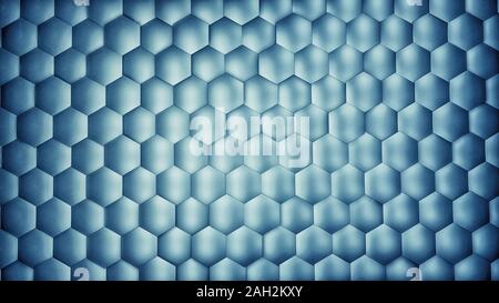 Abstrakt Blau hexagon Hintergrund mit Metall Textur. Polygonale Oberfläche. Futuristische Technologie Konzept. Hex Geometrie Muster. 3D-Rendering. Stockfoto
