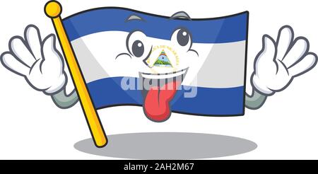 Maskottchen von Crazy Face Flagge nicaragua Blättern Zeichentrickfigur Stil Stock Vektor
