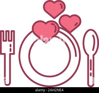 Happy Valentines Teller und Bestecke mit Herzen Stock Vektor
