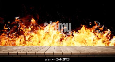 Bunte hölzerne Plattform Hintergrund: Feuer und Flamme. ( 3D Rendering Computer digital generierte Illustration.) Stockfoto