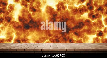 Bunte hölzerne Plattform Hintergrund: Feuer und Flamme. ( 3D Rendering Computer digital generierte Illustration.) Stockfoto