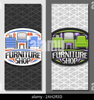 Vektor Layouts für Möbel Shop, Broschüre mit der Abbildung von Blau und Grün modernes Wohnzimmer Einrichtung, stilvolle Faltblatt mit original typefa Stock Vektor