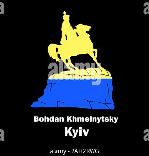 Sehenswürdigkeiten der Ukraine. Denkmal für Kozak. Bohdan Khmelnytsky. Der Reiter auf dem Pferd. Kiew. Logo Vector Illustration.. Stock Vektor