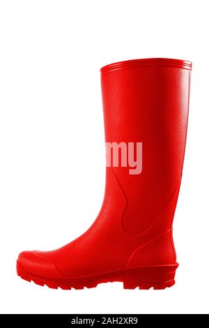 Red Rubber Boots isoliert auf weißem Stockfoto