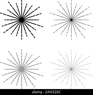 Sunburst Feuerwerk strahlen Radial Strahl Linien Funkeln Glasur Flare Starburst konzentrischen Ausstrahlung Linien Symbol Umrisse Set schwarz Farbe grau Vektor Stock Vektor