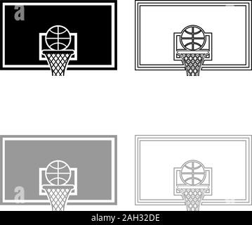 Basketballkorb und Ball Backboard und Grid Warenkorb Symbol Umrisse Set schwarz Farbe grau Vektor-illustration Flat Style simple Image Stock Vektor