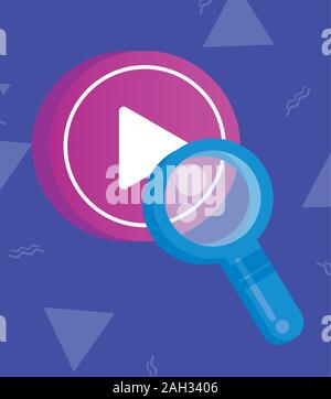 Media Player play-Taste mit Lupe Stock Vektor