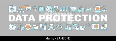 Datenschutz Wort Konzepte Banner. Die IT-Technologie. Große Daten. Isolierte schrift Typografie Idee mit linearen Symbolen. Maschinelles Lernen. Vektor Kontur Stock Vektor
