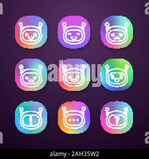 Roboter emojis App Icons einstellen. UI/UX-Benutzeroberfläche. Chatbot Emoticons. Chat bot Smileys. Künstliche Intelligenz. Web oder mobile Anwendungen. Vektor iso Stock Vektor