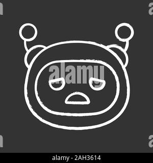 Traurige Roboter emoji Chalk Symbol. Verärgert chatbot Smiley. Chat bot Emoticon. Künstliche conversational Entität. Virtueller Assistent. Künstliche Intelligenz. Ist Stock Vektor