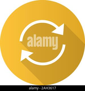 Aktualisieren Pfeile flache Bauweise lange Schatten glyph Icon. Neu laden. Zwischengespeichert. Kreis Pfeile. Synchronisation. Vektor silhouette Abbildung Stock Vektor