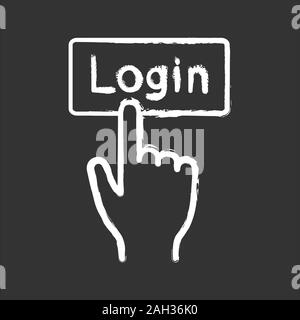 Schaltfläche "Login" klicken Sie chalk Symbol. Genehmigung. Hand drücken der Taste. Isolierte vektor Tafel Abbildungen Stock Vektor