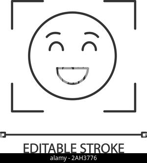 Gesichtserkennung lineare Symbol. Gesicht scannen. Dünne Linie Abbildung. Emotion Detection app. Face ID. Smiley im Fokus. Kontur Symbol. Vektor isoliert ou Stock Vektor