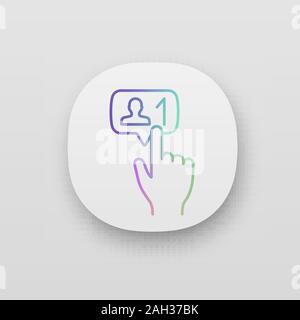 Neue follower klicken Sie auf die Schaltfläche Symbol der App. UI/UX-Benutzeroberfläche. Web oder mobile Anwendung. Social media Teilnehmer. Neuen Freund. Hand drücken der Taste. Vektor Stock Vektor