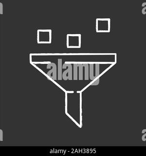 Filtern von Daten System Chalk Symbol. Maschine Lernprozess. Data Mining. Trichter. Statistiken sammeln. Isolierte vektor Tafel Abbildungen Stock Vektor