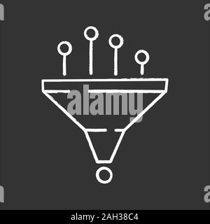 Daten filtern und Strukturierung system Chalk Symbol. Maschine Lernprozess. Data Mining. Trichter. Statistiken sammeln. Isolierte vektor Schiefertafel illu Stock Vektor