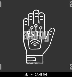 Der Mikrochip in der Hand chalk Symbol Implantat. NFC-Implantat. Implantierte RFID-Transponder. Isolierte vektor Tafel Abbildungen Stock Vektor