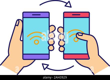 NFC Daten übertragen Farbe Symbol. Content Sharing mit Smartphones. NFC-Dateien zu übertragen. Near Field Communication. Isolierte Vector Illustration Stock Vektor