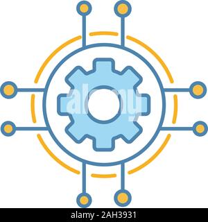 Digitale Einstellungen Farbe Symbol. Technologischer Fortschritt und Innovation. Gang. Maschinelles Lernen. Zahnrad im Chipsatz Pathways. Isolierte Vector Illustration Stock Vektor