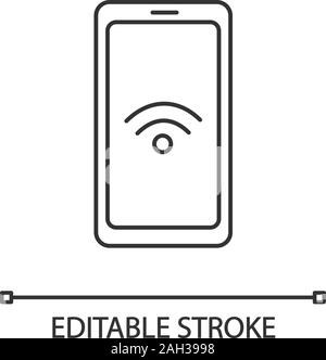 NFC Smartphone Signal linear Symbol. NFC-Handy. Dünne Linie Abbildung. Near Field Communication. Handy das kontaktlose Bezahlen. Kontur Symbol. Vect Stock Vektor