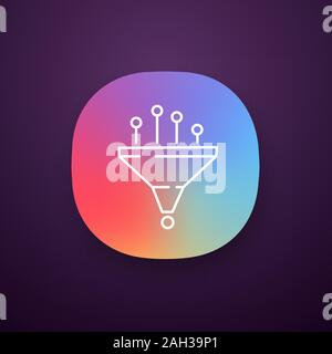 Daten filtern und Strukturierung system App Symbol. Maschine Lernprozess. UI/UX-Benutzeroberfläche. Data Mining. Trichter. Statistiken sammeln. Web oder mob Stock Vektor