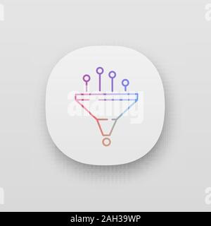 Daten filtern und Strukturierung system App Symbol. Maschine Lernprozess. UI/UX-Benutzeroberfläche. Data Mining. Trichter. Statistiken sammeln. Web oder mob Stock Vektor