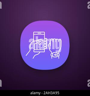 NFC-Armband verbunden App Symbol zu Smartphone. NFC-Handy mit der Zukunft. Near Field Communication. RFID-Armband. UI/UX-Benutzeroberfläche. Web oder Mobil Stock Vektor