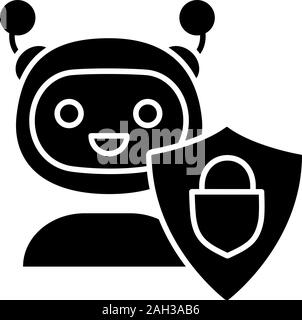 Gesicherte chatbot Glyph icon. Vertrauliche bot Dialog. Silhouette Symbol. Virtueller support service. Chat bot mit Schild und Vorhängeschloss. Negativer Platz. Vec Stock Vektor