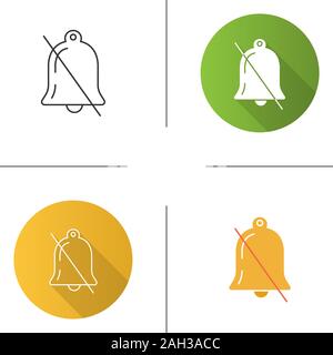 Benachrichtigungen aus-Symbol. Zur Erinnerung "Alarm aus". Stumm. Flache Bauweise, lineare und Farbe Stile. Isolierte Vektorgrafiken Stock Vektor