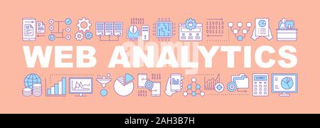 Web analytics Wort Konzepte Banner. Datenbank. Die digitale Technologie. Große Daten. Maschinelles Lernen. Isolierte schrift Typografie Idee mit linearen Symbolen. Da Stock Vektor