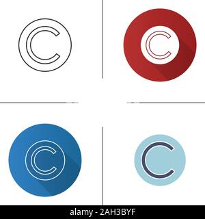 Copyright Symbol Symbol. Lizenz. Geistiges Eigentum. Geschlossene C. flache Bauform, Linear- und Farbe. Isolierte Vektorgrafiken Stock Vektor