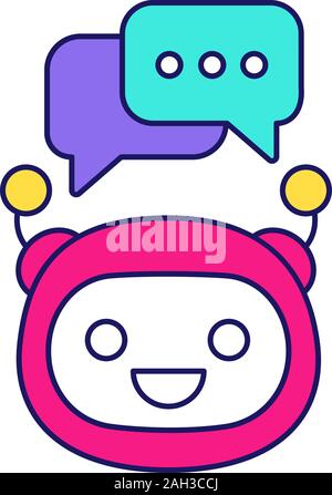 Mit Sprechblasen Farbe Symbol Chatbot. Moderne Roboter. Talkbot Eingabe beantworten. Online Support. Virtueller Assistent. Chat bot. Kontur Symbol. Isolierte vec Stock Vektor