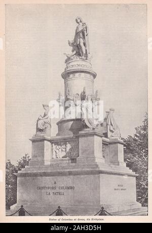 Vintage schwarz-weiß Foto von der Statue von Columbus an seinem Geburtsort in Genua Stockfoto