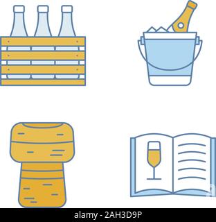 Alkohol Farbe Symbole gesetzt. Bar. Wein. Bei Bier, Champagner Schaufel, Kork, Weinkarte. Isolierte Vektorgrafiken Stock Vektor