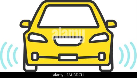 Smart in der Ansicht von vorn Farbe Symbol. NFC Auto mit Radarsensoren. Intelligente Fahrzeuge. Selbst Fahrer Automobil. Autonome Auto. Fahrerlose Fahrzeug. Iso Stock Vektor