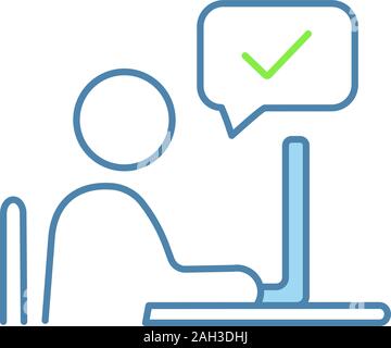 Die zugelassenen Mitarbeiter Idee Farbe Symbol. Genehmigung chatten. Erfolgreiche remote arbeiten. Online Prüfung. Online Kommunikation. Den erfolgreichen Dialog. Person CHATT Stock Vektor