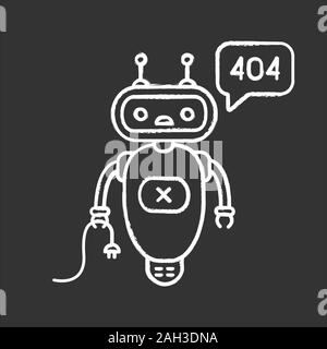 Nicht Fehler chatbot Chalk Symbol gefunden. Talkbot mit Fehler 404 in der Chat Box. Website Fehler Seite online Assistenten. Moderne Roboter. Isolierte Vektor des Schwarzen Brettes Stock Vektor