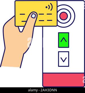 NFC-credit card reader Farbe Symbol. NFC öffentliche Verkehrsmittel. Near Field Communication. RFID-Tür Zugang zum Aufzug. Isolierte Vektor krank Stock Vektor