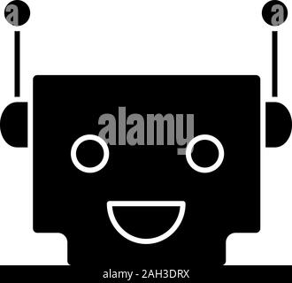 Chat bot Glyph icon. Silhouette Symbol. Talkbot. Moderne Roboter. Platz lachend den Kopf bot chatten. Virtueller Assistent. Conversational Agent. Negativer Platz. Stock Vektor