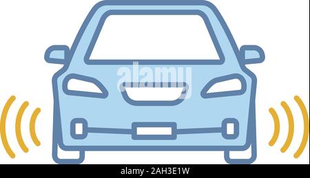 Smart in der Ansicht von vorn Farbe Symbol. NFC Auto mit Radarsensoren. Intelligente Fahrzeuge. Selbst Fahrer Automobil. Autonome Auto. Fahrerlose Fahrzeug. Iso Stock Vektor