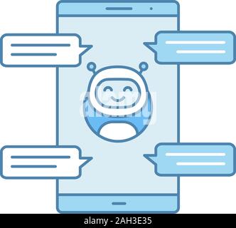 Mit Sprechblasen Farbe Symbol Chatbot. Messenger Bot chatten auf dem Smartphone. Moderne Roboter. Virtueller Assistent. Isolierte Vector Illustration Stock Vektor
