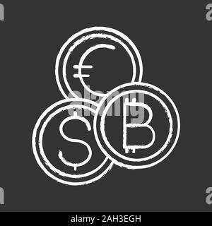 Devisenwechsel chalk Symbol. Cryptocurrency. Bitcoin, US Dollar und Euro. Blockchain. Isolierte Vector Illustration Stock Vektor