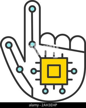 Roboterhand Farbe Symbol. NFC oder RFID-Implantat. Digitale Hand. Microchip Implantation. Isolierte Vector Illustration Stock Vektor