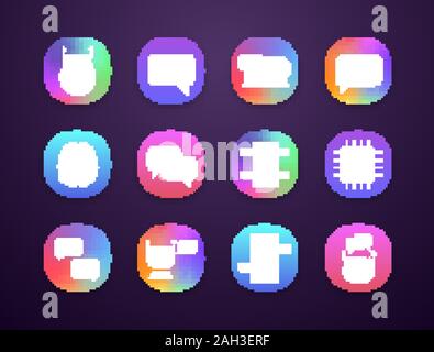 Chatbots App Icons einstellen. UI/UX-Benutzeroberfläche. Chat Bots. Talkbots. Virtuelle Assistenten. Support, Chat, Code, Messenger Bots. Online Helfer. Web oder mob Stock Vektor