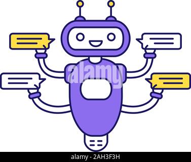 Mit vier Sprechblasen Farbe Symbol Chatbot. Talkbot chatten für mehrere Benutzer. Customer Support Service. Moderne Roboter. Isolierte Vector Illustration Stock Vektor