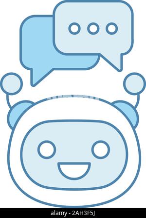 Mit Sprechblasen Farbe Symbol Chatbot. Moderne Roboter. Talkbot Eingabe beantworten. Online Support. Virtueller Assistent. Chat bot. Kontur Symbol. Isolierte vec Stock Vektor