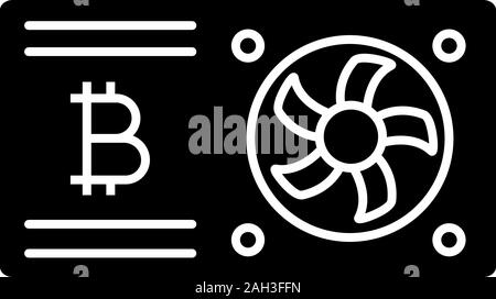 Bitcoin Mining Grafikkarte glyph Icon. Silhouette Symbol. Grafikkarte für die Kryptografie. Cryptocurrency gpu Bergbau Farm. Negativer Platz. Vektor isol Stock Vektor