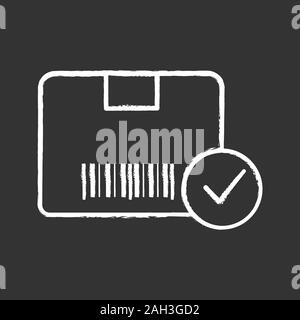 Genehmigte Lieferung chalk Symbol. Erfolgreiche Paket Eingang. Überprüfung Paket Barcode. Qualität Lieferservice. Karton mit Barcode und prüfen Stock Vektor