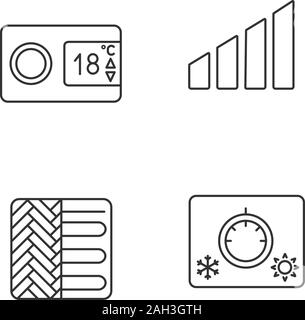 Klimaanlage lineare Symbole gesetzt. Digitaler Thermostat, Leistung, Fußbodenheizung, Klimaanlage. Thin Line Kontur Symbole. Isolierte vektor Kontur Stock Vektor